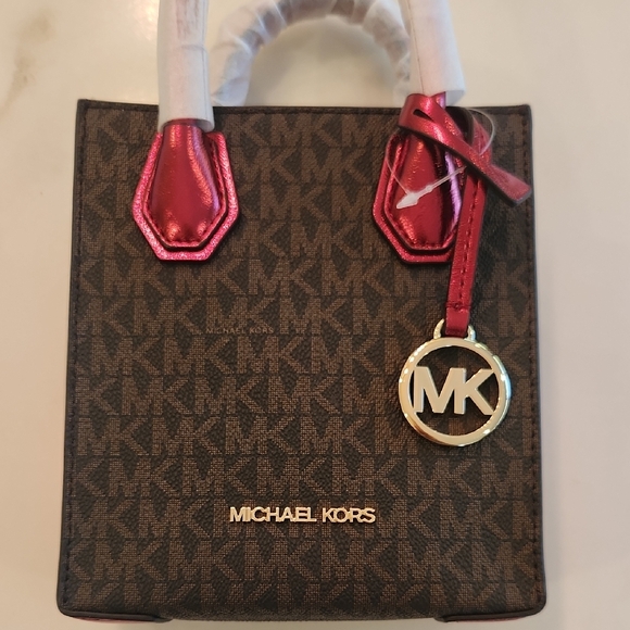 Michael Kors Mini XS Mercer Bag in Brown and Crimson Red. New With Tags! - Picture 6 of 10